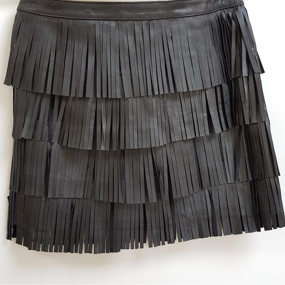 Zara Black Leather Fringe Skirt Size L - Picture 10 of 16